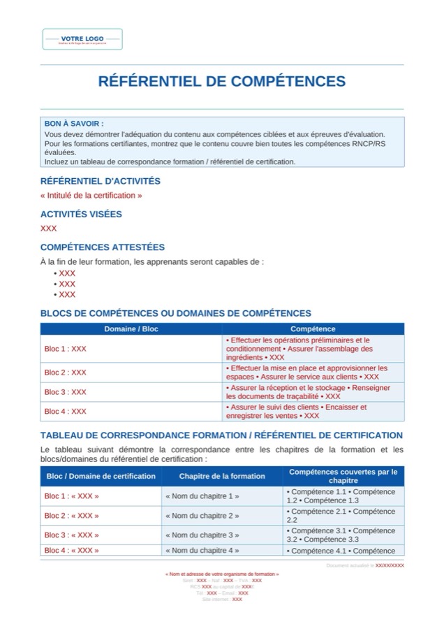 Référentiel de compétences - Document Qualiopi