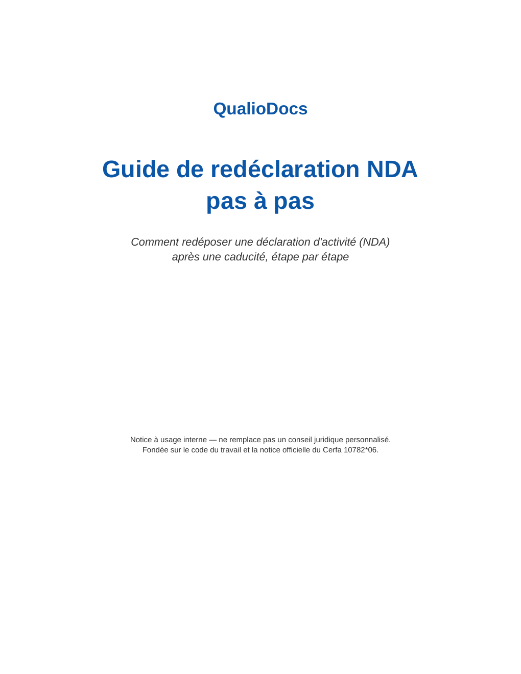 Couverture du Guide de redéclaration NDA pas à pas