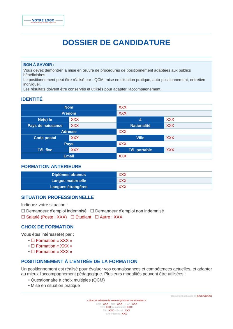 Dossier de candidature - Formulaire Qualiopi