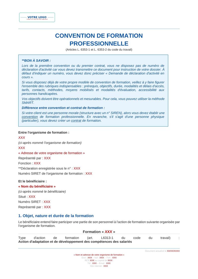 Convention de formation professionnelle