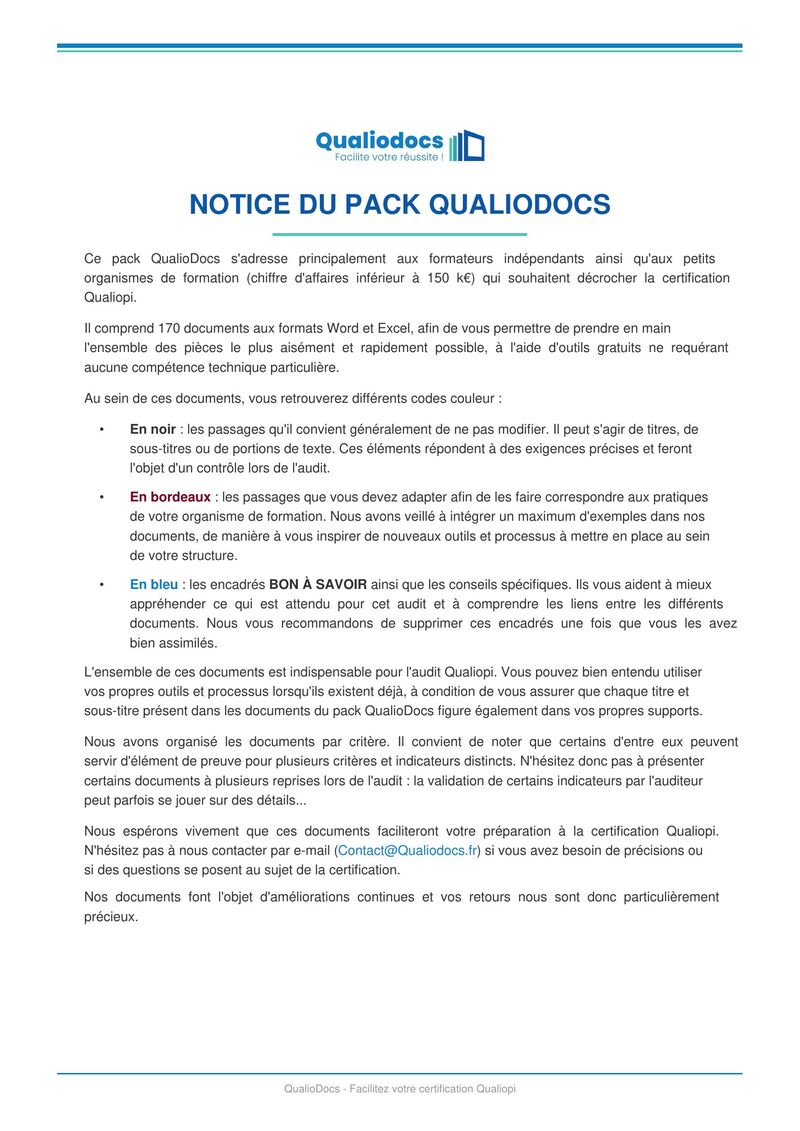 Notice QualioDocs - Guide du kit