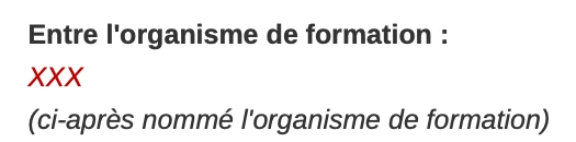 Extrait réel de la convention Express : le nom de l’organisme est indiqué par XXX.